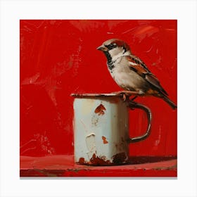 Sparrow In A Mug 4 Canvas Print