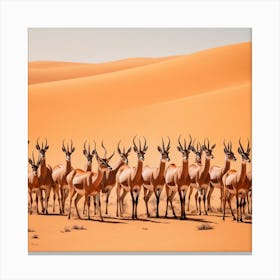 Herd Of Gazelle In The Desert Canvas Print