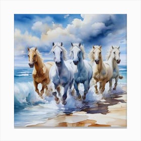 Horses Running On The Beach Painting Canvas Print
