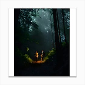 Two People Walking In The Woods Canvas Print