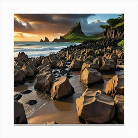 Rocky Beach At Sunset Canvas Print