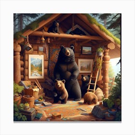 Bears In The Cabin 1 Canvas Print