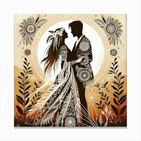 Boho art Silhouette of couple in love 2 Canvas Print