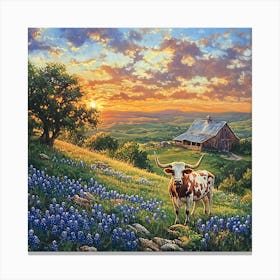 Sunset Over Bluebonnets Canvas Print