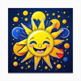 Lovely smiling sun on a blue gradient background 54 Canvas Print