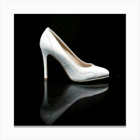 Firefly White, Ladies Shoe, Black Background, Minimalistic, Elegant, Fashion, Stylish, Monochrome, (1) Canvas Print