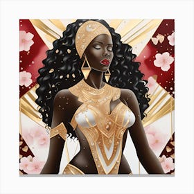 Black Woman In Gold Japanese texture monocamatic Canvas Print