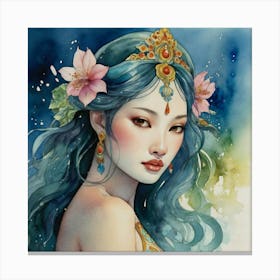 Chinese Woman The Magic of Watercolor: A Deep Dive into Undine, the Stunningly Beautiful Asian Goddess 2 Canvas Print