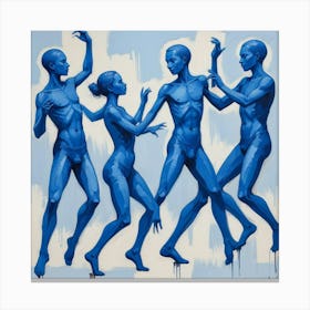 Blue People Cut Out Dancing Art Print 1 Canvas Print