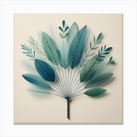 Scandinavian style, Fan of green-blue transparent leaves 5 Canvas Print
