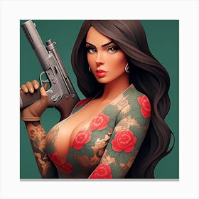 Girl With Gun Canvas Print