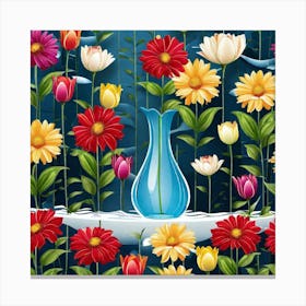 Blue Vase With Flowers 2 Canvas Print