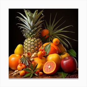 Tropical Fruits On A Black Background Toile