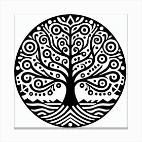 Linocut, tree of life, viking symbols 2 Canvas Print