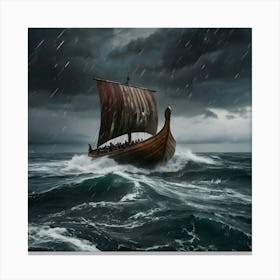 Viking Ship In Stormy Sea 2 Canvas Print