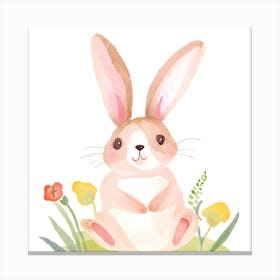 Cute Nursery Bunny Flowers Boho Canvas Print