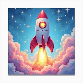 Rocket With A Watercolor Vibrant Stardust Cloud 1 Canvas Print