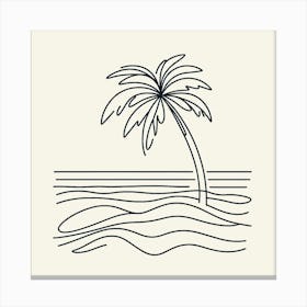 Wavy Lines and Warm Colors: An Impressionist Art Print of a Palm Tree on a Beach Canvas Print