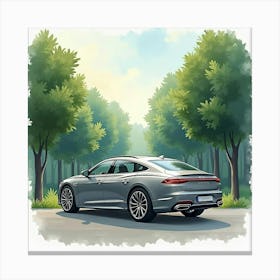 Modern Luxury Vehicle By A Serene Forest, Watercolor Painting 1 Canvas Print