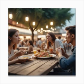 Side View People Eating Outdoors 2 Canvas Print