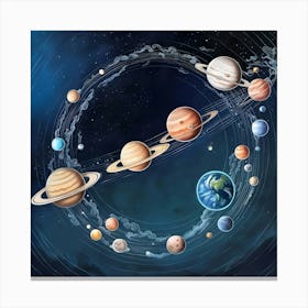 A Breathtaking, Highly Detailed Illustration Of The Universe And All Its Planets, Set Against A Deep, Starry Night Sky 3 Canvas Print