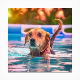 Dog Swimming In The Pool Canvas Print