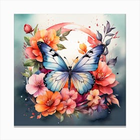 Butterfly And Flowers 3 Canvas Print