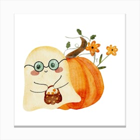 Adorable trick or treat Ghost Pumpkin Canvas Print