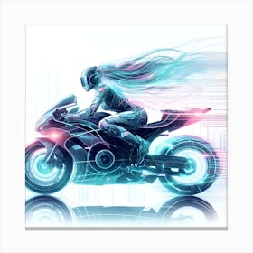 Futuristic Woman Riding A Motorcycle Canvas Print