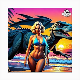 Woman In A Bikini Next To A Dragon Canvas Print