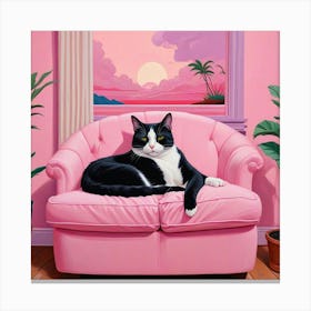 Cat On A Pink Couch Canvas Print