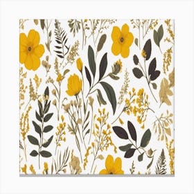 Yellow Flowers On Black Background Canvas Print