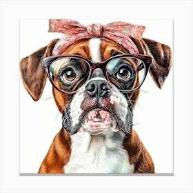 Boxer Dog With Glasses 2 Canvas Print