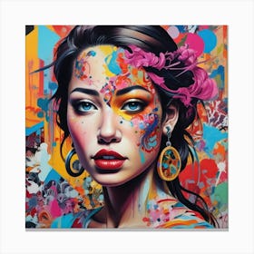 'The Girl With Colorful Face' Canvas Print