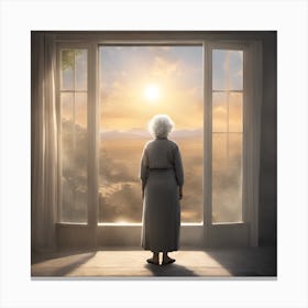 Old Woman Looking Out Of Window Canvas Print