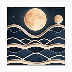 Moon And Waves 50 Canvas Print