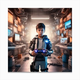 Futuristic Boy Playing Video Game Canvas Print
