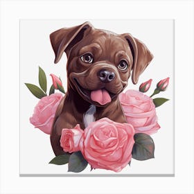 Dog With Roses 7 Canvas Print