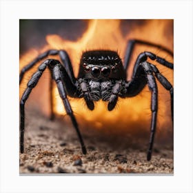Black Spider In Front Of Fire Canvas Print