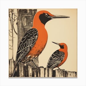 Retro Bird Lithograph Woodpecker 4 Canvas Print