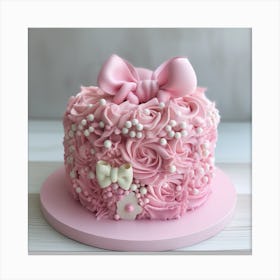Pink Cake With Bow Canvas Print