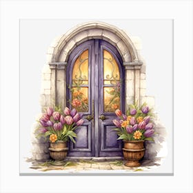 Purple Door With Tulips Canvas Print