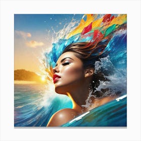 Woman In The Ocean Canvas Print