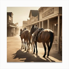 Western Town In Texas With Horses No People Haze Ultra Detailed Film Photography Light Leaks L Canvas Print
