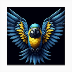 A Stunningly Detailed Digital Painting of a Vibrant Macaw Parrot with its Wings Spread Wide, Set against a漆黑背景, Creating a Captivating and Lifelike Portrait of this Exotic Bird's Beauty and Elegance. Canvas Print
