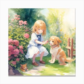 Beautiful Little Girl Playing With Her Do 1 Canvas Print