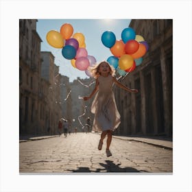 Happy Girl With Balloons Canvas Print