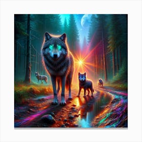Mystical Forest Wolves Seeking Mushrooms and Crystals 3 Canvas Print