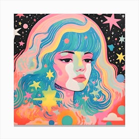 Surreal Risograph Girl, Pastel Celestial Dreams Canvas Print
