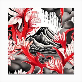 Japanese Flowers Monochromatic Watercolor Canvas Print